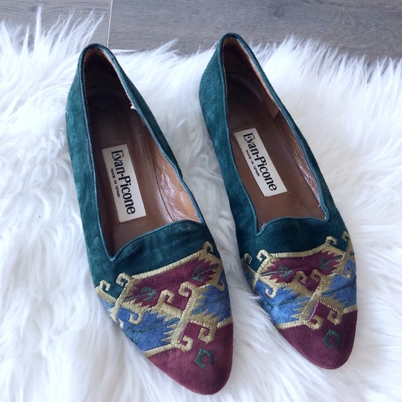 Evan Picone Shoes - Evan-Picone Suede Southwest embroidered loafers